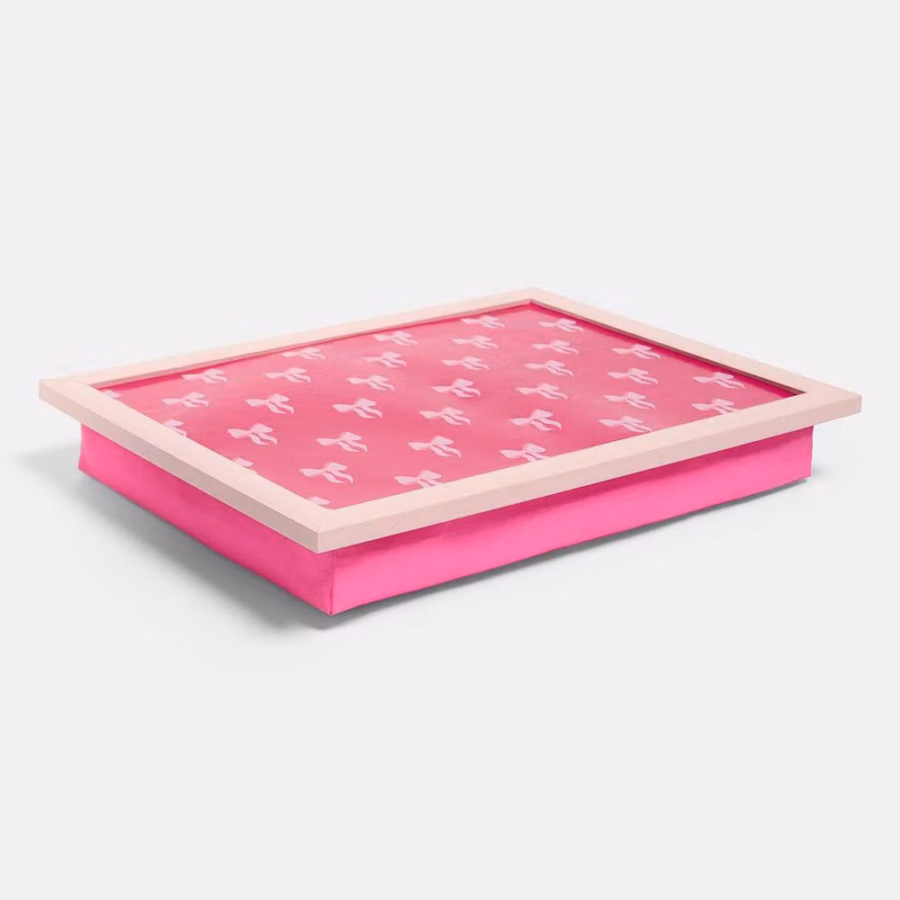 OHS Bow Print Lap Tray with Bean Bag Cushion in Pink – 4