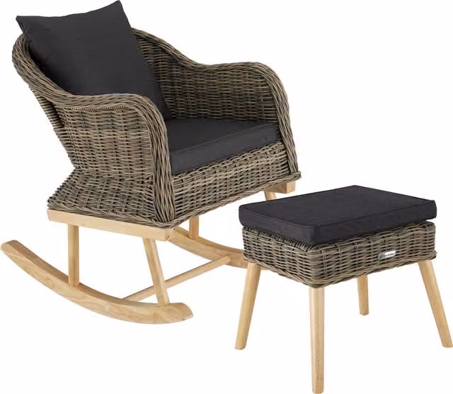 tectake Rovigo Garden Lounge Chair with Ottoman and Cushions in Brown and Yellow