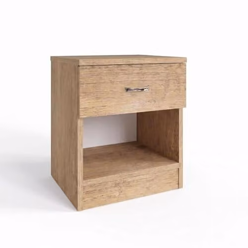 FWStyle Modern Oak Effect Bedside Table in Brown with One Drawer and Open Shelf, W/D/H: 47 x 40 x 36 cm