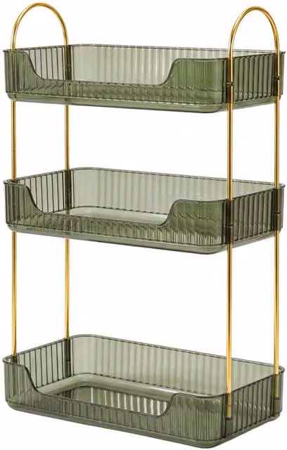 KORVIXA Rotating 3-Tier Rectangular Cosmetic Storage Box in Green and Gold – 1