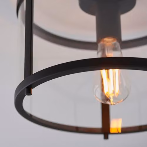 Netlighting Hopton Decorative Flush Ceiling Lamp in Matt Black and Clear Glass – 2