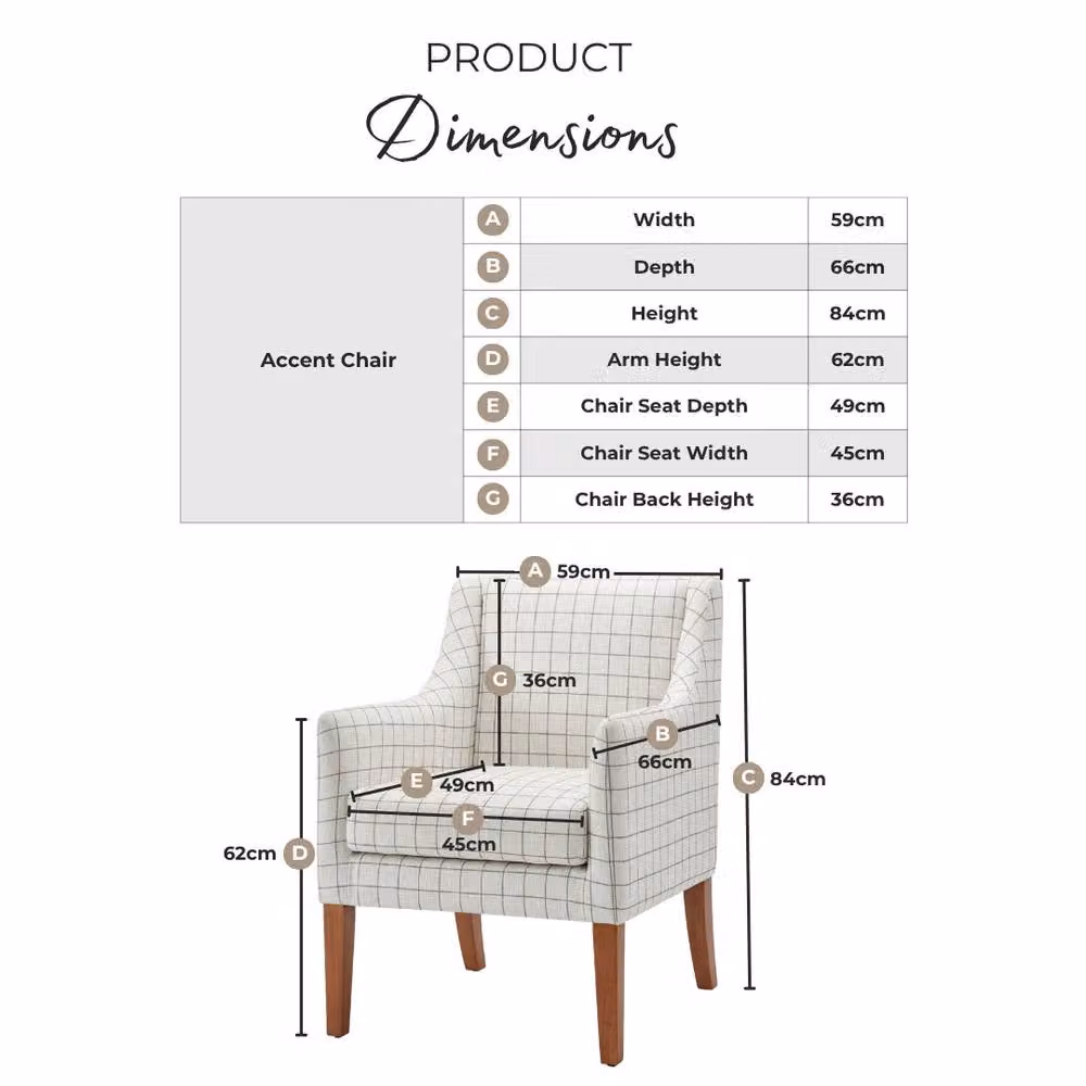 FurnitureboxUK Aubrey Beige Check Fabric Wingback Accent Armchair – 2
