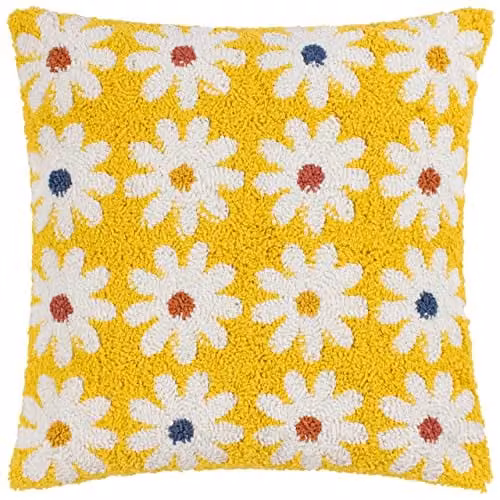 Riva Home Daisy Retro Floral Tufted Cotton Decorative Cushion, Yellow, W/D/H: 45 x 45 x 45 cm