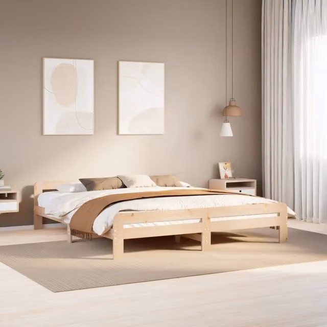 Berkfield Home Solid Wood Pine Bed Frame in Brown, W/D/H: 200 x 200 cm – 1