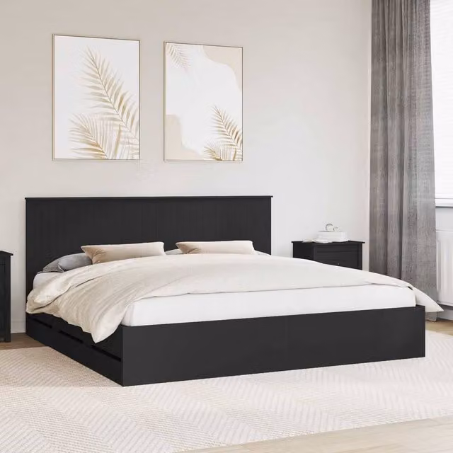 Berkfield Home Modern Bed Frame with Drawers in Black, Engineered Wood, 200 x 200 cm