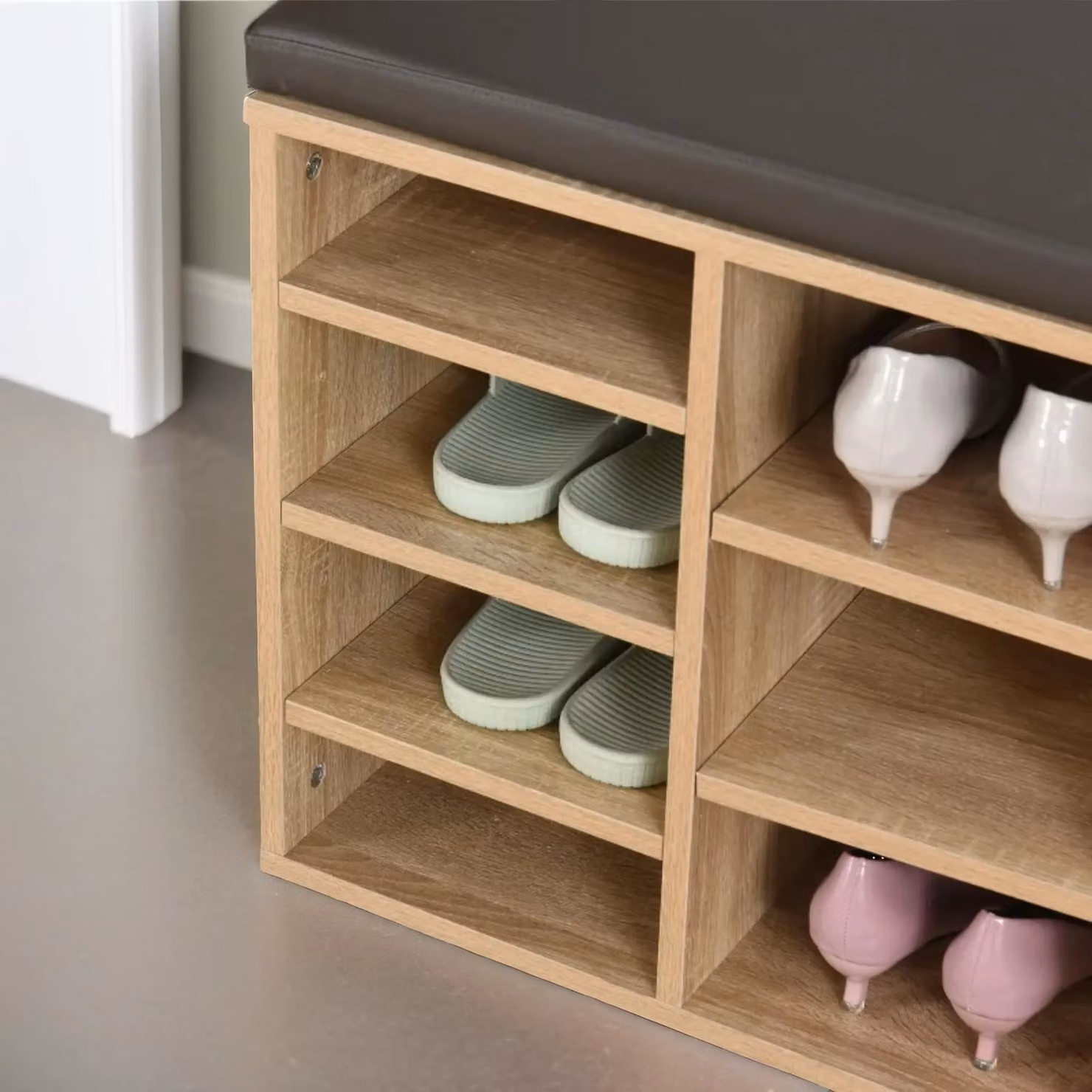 Pirlo Plush Industrial Shoe Storage Bench with Cushion Seat in Sand – 3