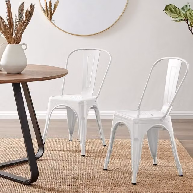 FurnitureboxUK Set of 2 Colton Industrial White Metal Stackable Tolix Style Dining Chairs