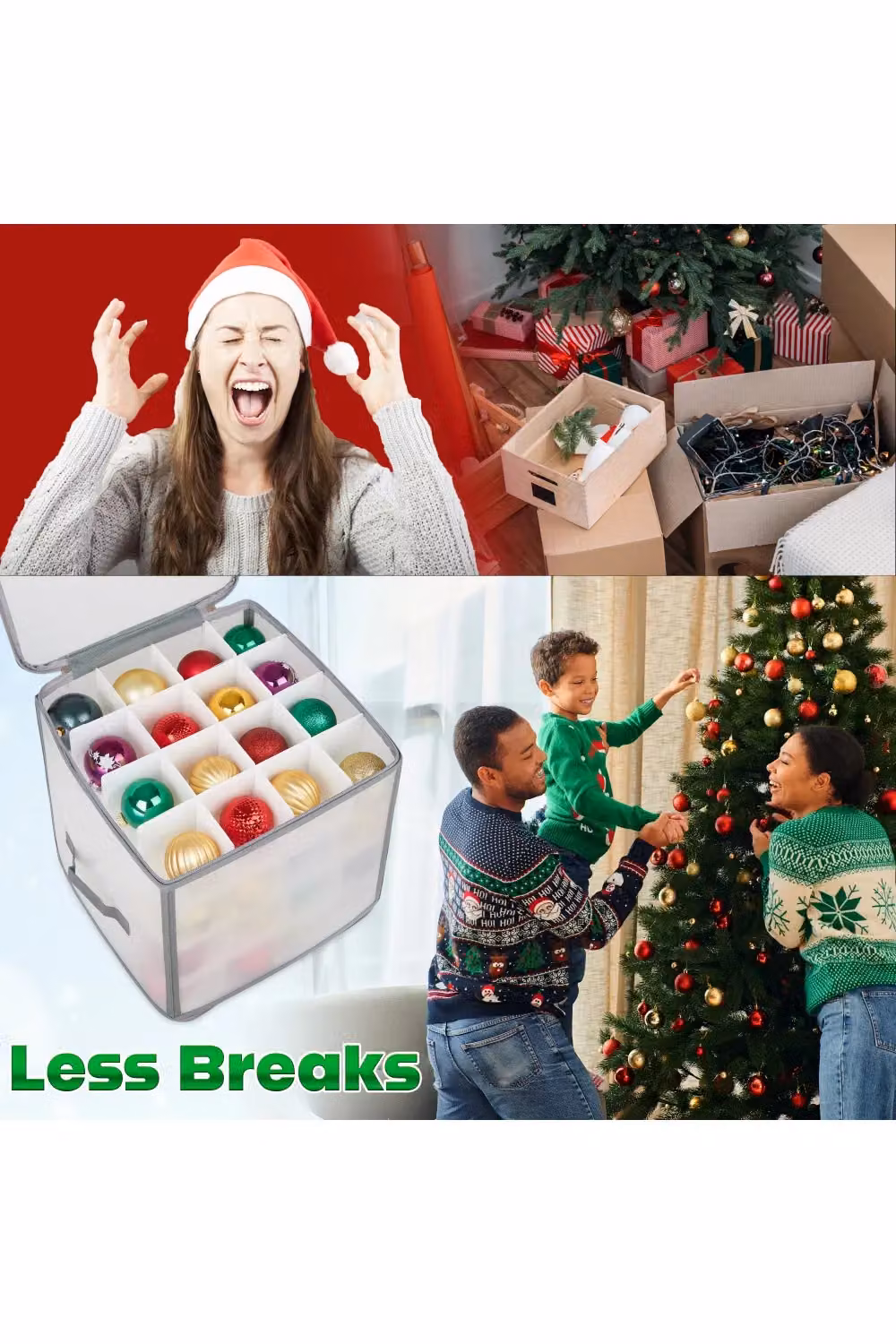Deco Express Christmas Ornament and Bauble Storage Box with Dividers, White – 5