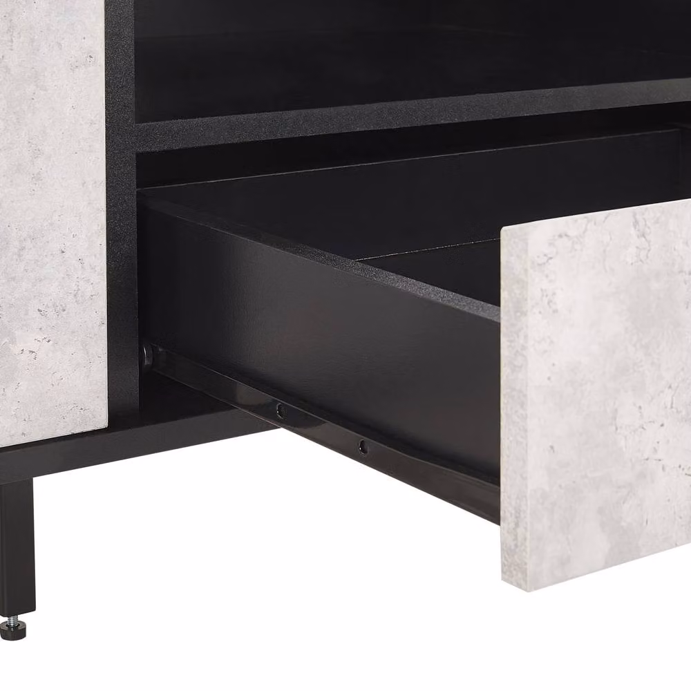 Wyld and Coco Industrial TV Stand for up to 75 inch TVs with Concrete Effect Top in Black and Grey – 3