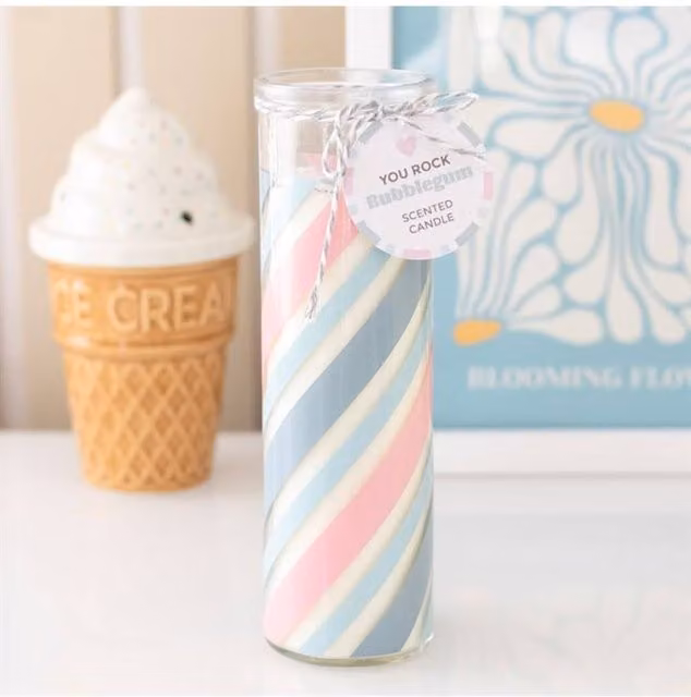 KDMD Candy Stripe Bubblegum Tube Candle in Blue and Multicolour