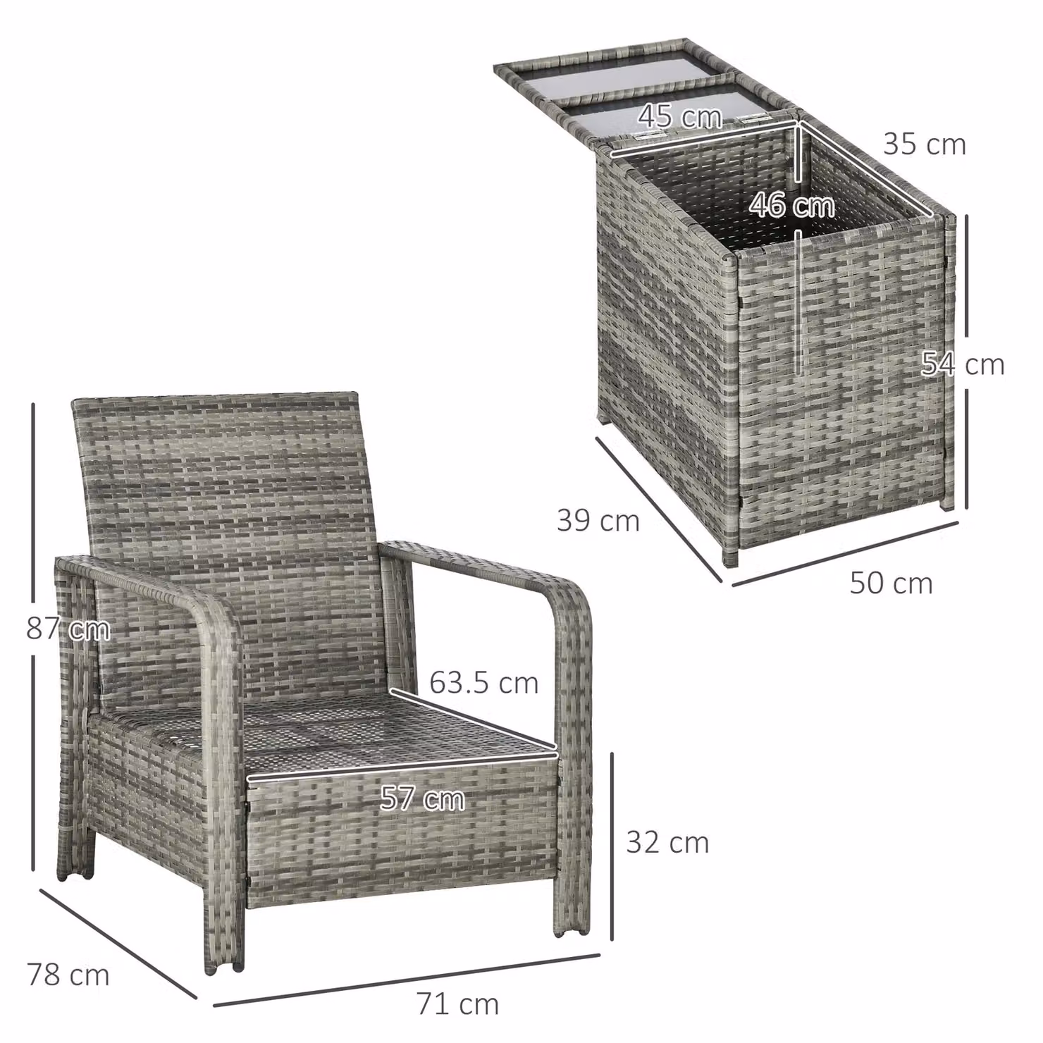 Outsunny 3 Piece Rattan Garden Bistro Set with Storage Table and Orange Cushions – 5