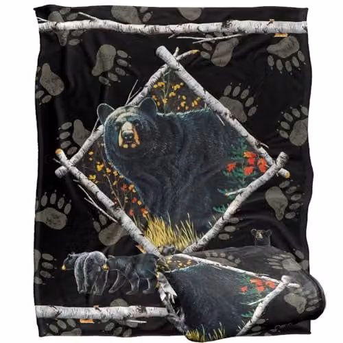 JQ Licensing Black Bears Silky Touch Super Soft Fleece Throw Blanket, White, W/D/H: 152 x 127 cm