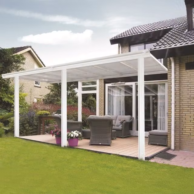 Primrose Large Modern Garden Veranda and Canopy with Polycarbonate Roof in White, W/D/H: 434 x 300 x 258 cm