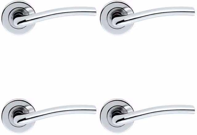Loops 4 Pair Raised Lever Door Handles with Smooth Edges and Concealed Fix Round Rose in Polished Chrome