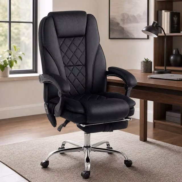 STILVORA Black Fabric Executive Massage Office Chair with Headrest and 360 Degree Swivel – 1
