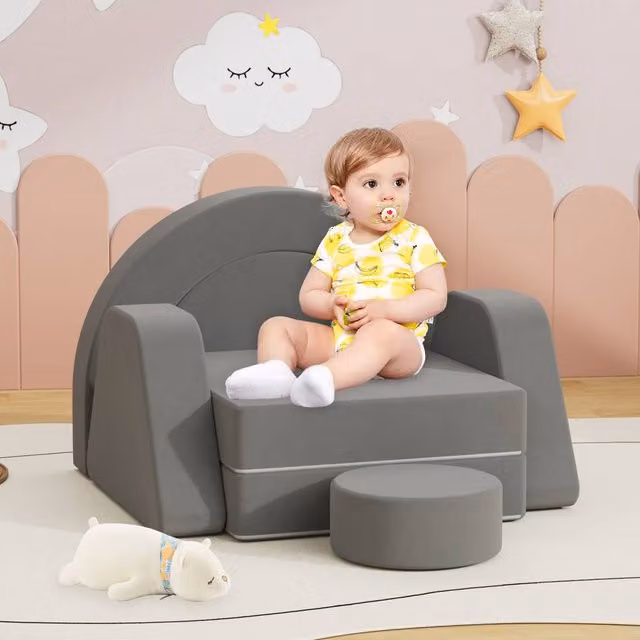 KEEPREAPER Soft Modular Kids Play Couch with Cushions in Grey – 1