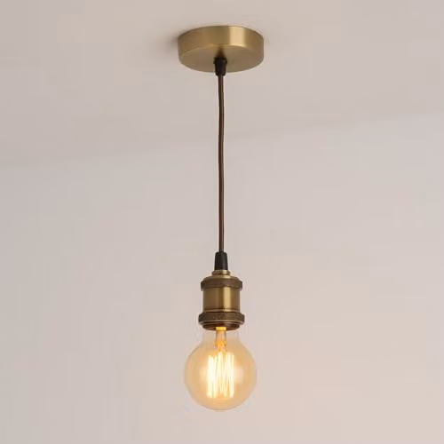 CGC Lighting Cassie Adjustable Suspended Pendant Light with Matching Ceiling Rose, Antique Brass and Bronze with Brown Fabric Cord, E27 Holder – 2