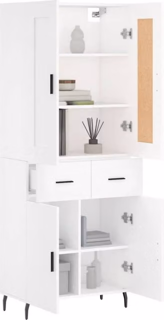 Berkfield Home Modern White Highboard with Hinged Doors and Internal Shelves, W/D/H: 69.5 x 34 x 180 cm