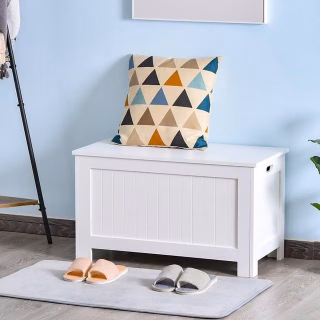 HOMCOM Large White Wood Toy Chest and Storage Cabinet Organizer