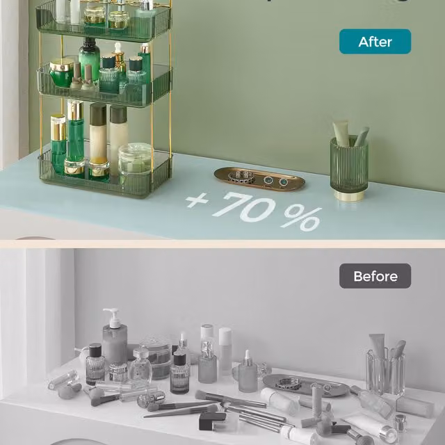 SONGMICS 3-Tier Makeup and Skincare Organiser with Handles, Green