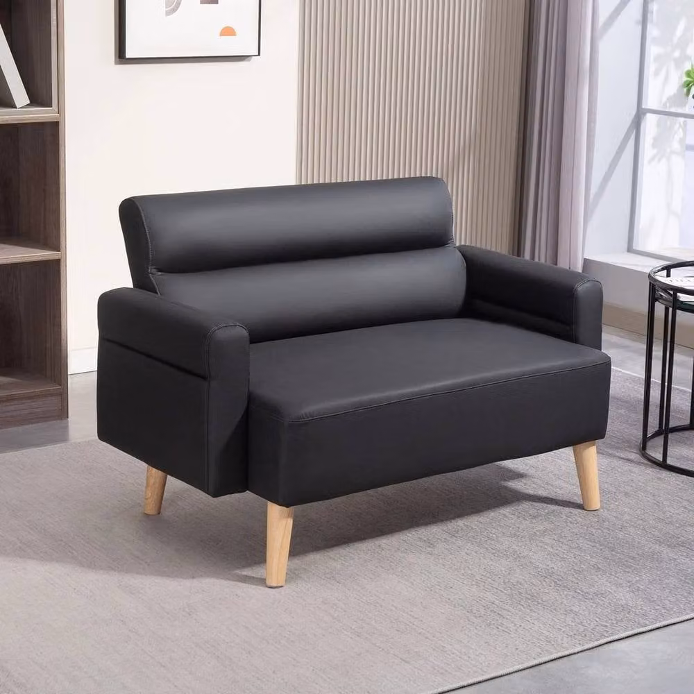 FORGEVIO Modern 2 Seater Faux Leather Sofa in Black with Rubberwood Legs – 5