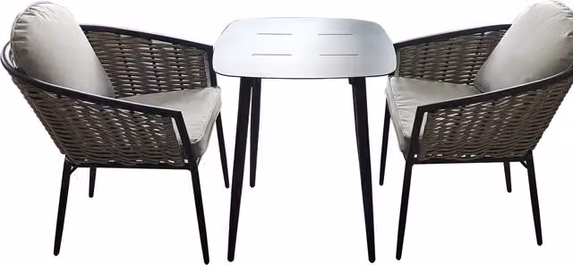 SHG Bolingbroke 2 Seat Bistro Table Set in Grey Aluminium and Beige Rattan