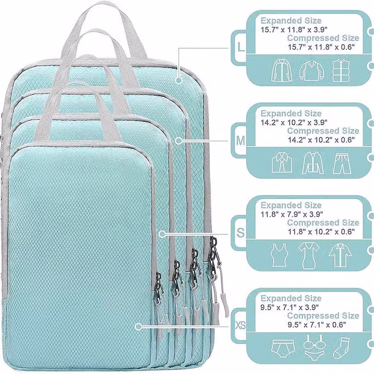 YnysTec 4 Piece Compression Packing Cubes for Suitcase Organiser in Beige