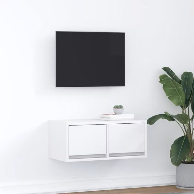 Berkfield Home White TV Cabinet in Matt MDF, W/D/H: 60 x 31 x 25.5 cm