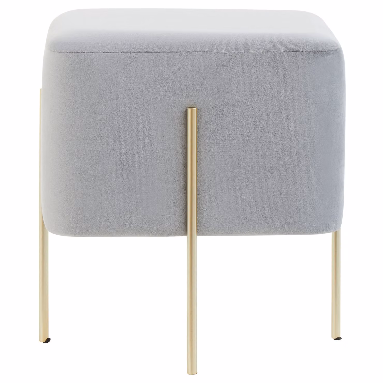 Orsina Grey Velvet Square Accent Stool with Gold Metal Legs – 2