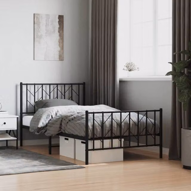 Berkfield Home Metal Bed Frame with Footboard, Black, W/D/H: 100 x 200 cm