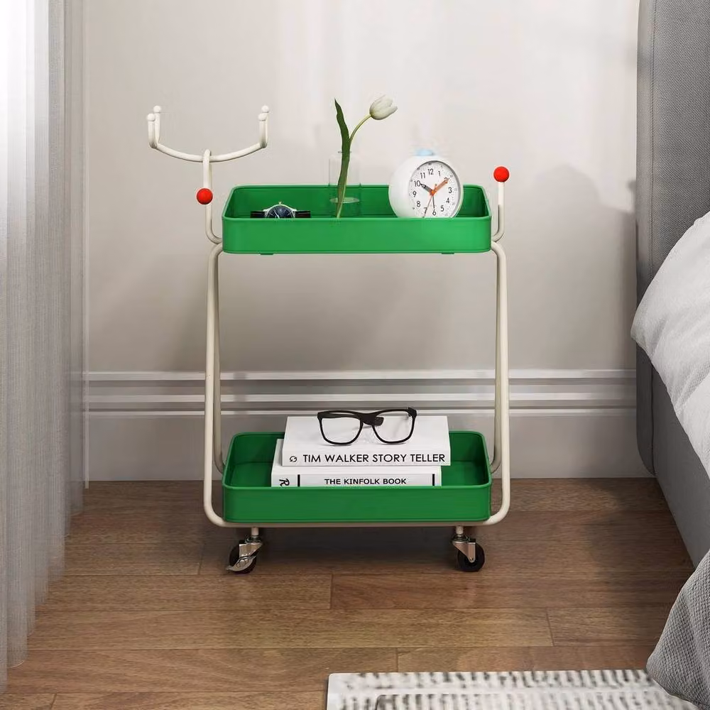 Kelvenix 2-Tier Christmas Rolling Cart with Metal Frame and Wheels, Green – 3