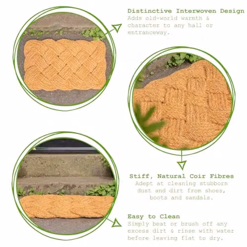 Nicola Spring Coir Knotted Door Mat in Brown and Beige, W: 68 cm, D: 43 cm – 3