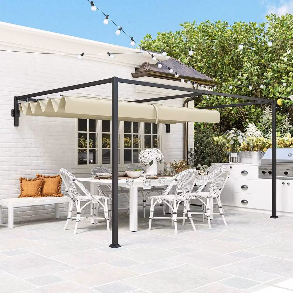 Outsunny Beige Lean-to Pergola with Retractable Roof – 4