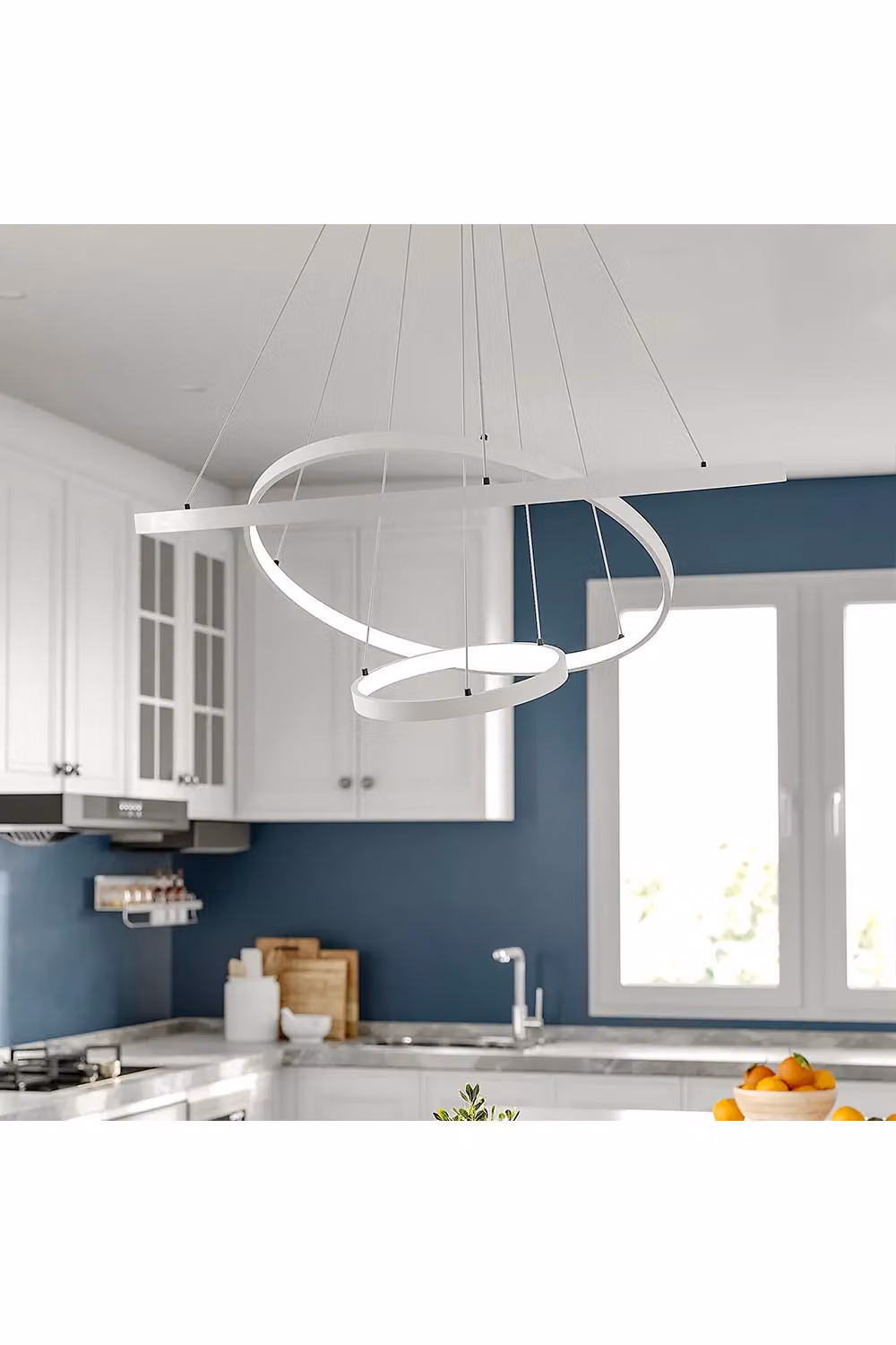 Living and Home Modern Tiered LED Ring Pendant Light in White – 2