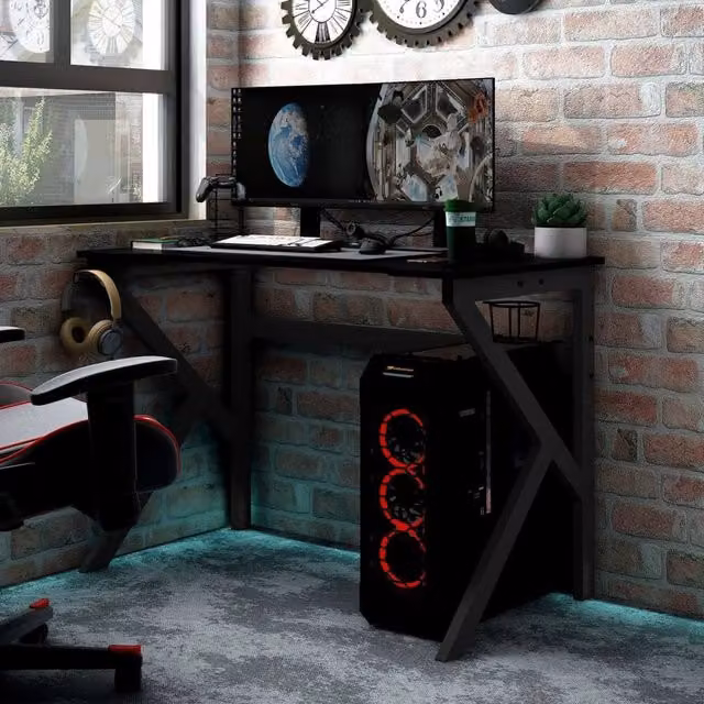 Berkfield Home Gaming Desk with K Shape Legs, Black, W/D/H: 110 x 60 x 75 cm – 1