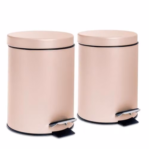 Harbour Housewares Pack of 2 Round Stainless Steel Pedal Bins, 3L, Pink