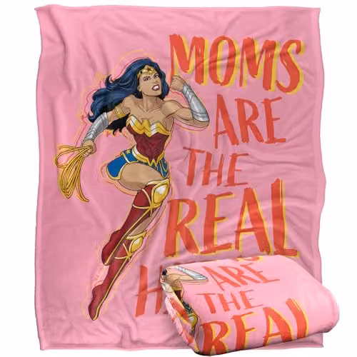 LOGOVISION Wonder Woman Mother's Day Moms Are The Real Superheroes Soft Fleece Throw Blanket, Multicolour, W: 152 cm, D: 127 cm – 1