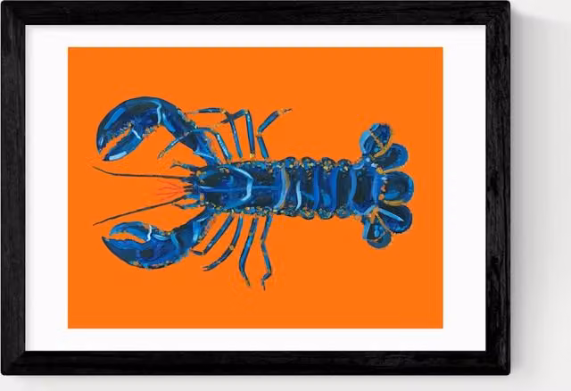 East End Prints Lobster on Orange Framed Art Print in Black, White and Orange