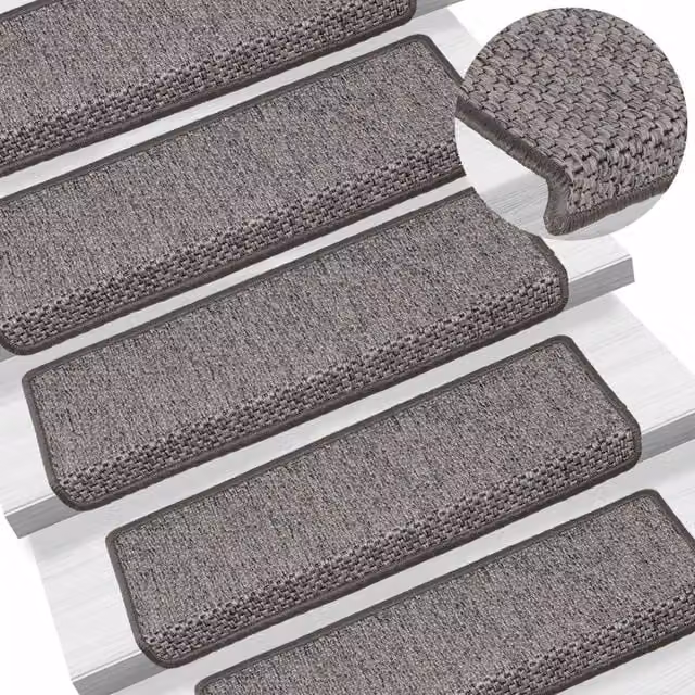 Berkfield Home Self-adhesive Sisal-Look Stair Mats, 15 Pieces, Grey and Beige, W/D/H: 65 x 21 x 4 cm