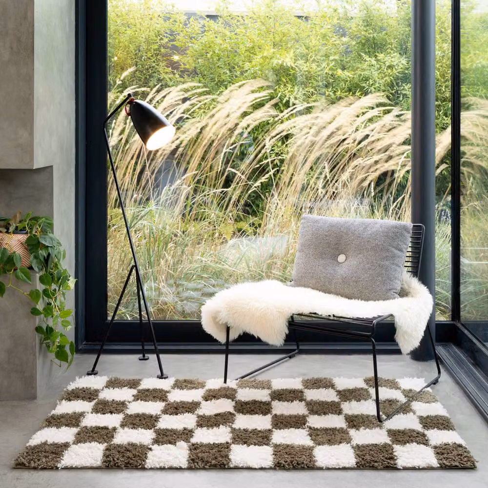 Kukoon Cream Checkerboard Shaggy Rug, W: 60 cm x L: 240 cm – 4