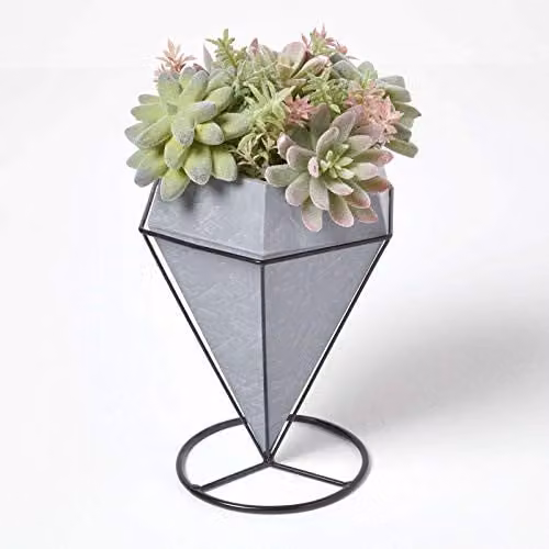 Homescapes Artificial Succulent Arrangement in a Grey Geometric Pot, Height: 31 cm – 1