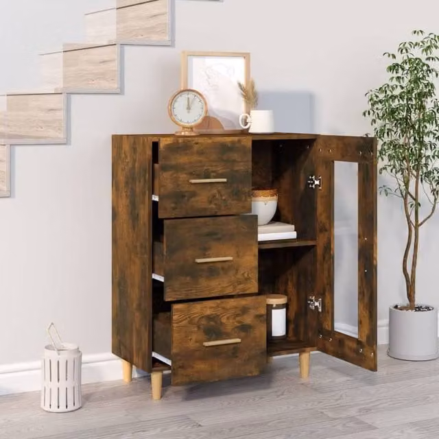 Berkfield Home Smoked Oak Sideboard in Brown, W/D/H: 69.5 x 34 x 90 cm