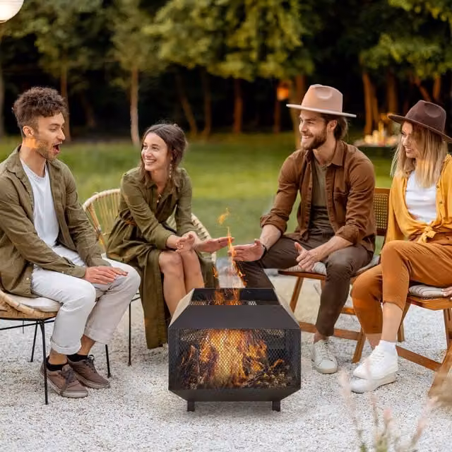 Outsunny Black Steel Garden Square Firepit Heater Stove