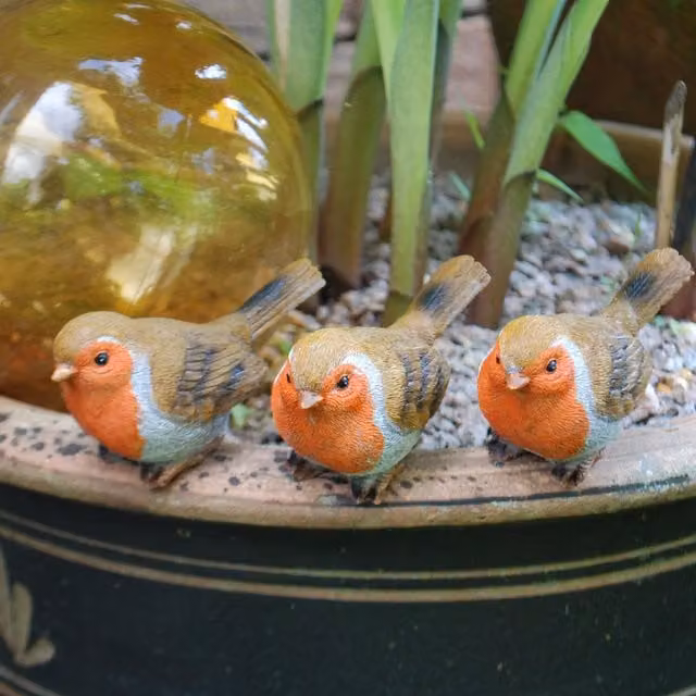 Farmwood Set of 3 Robin Garden Ornaments in Red and Multicolour