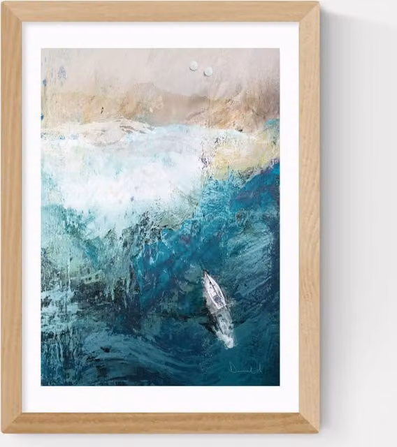 East End Prints Azure Walk Framed Maritime Landscape Art in Blue, White and Beige