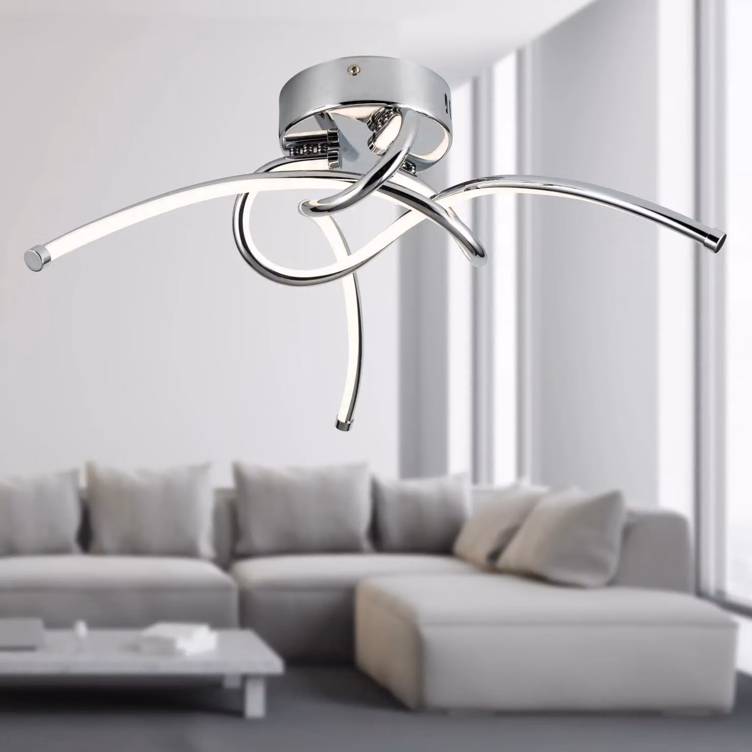 First Choice Lighting Set of 2 Twist Chrome LED Flush Ceiling Lights in Silver – 2