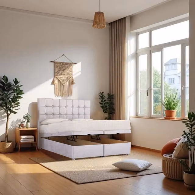 Knight Sleep Cubed End Opening Ottoman Bed with Hybrid Mattress and 24 inch Headboard in Silver Grey, King Size