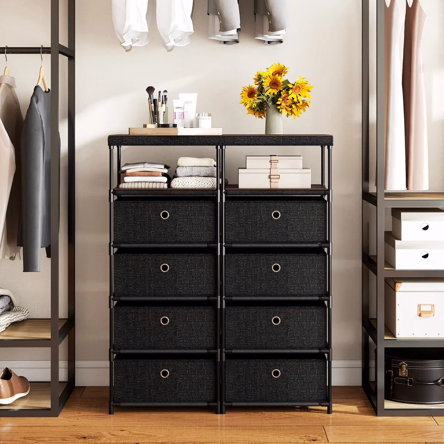 Gymax Industrial Fabric Storage Tower Organizer Unit with 4 Drawers, Black – 5