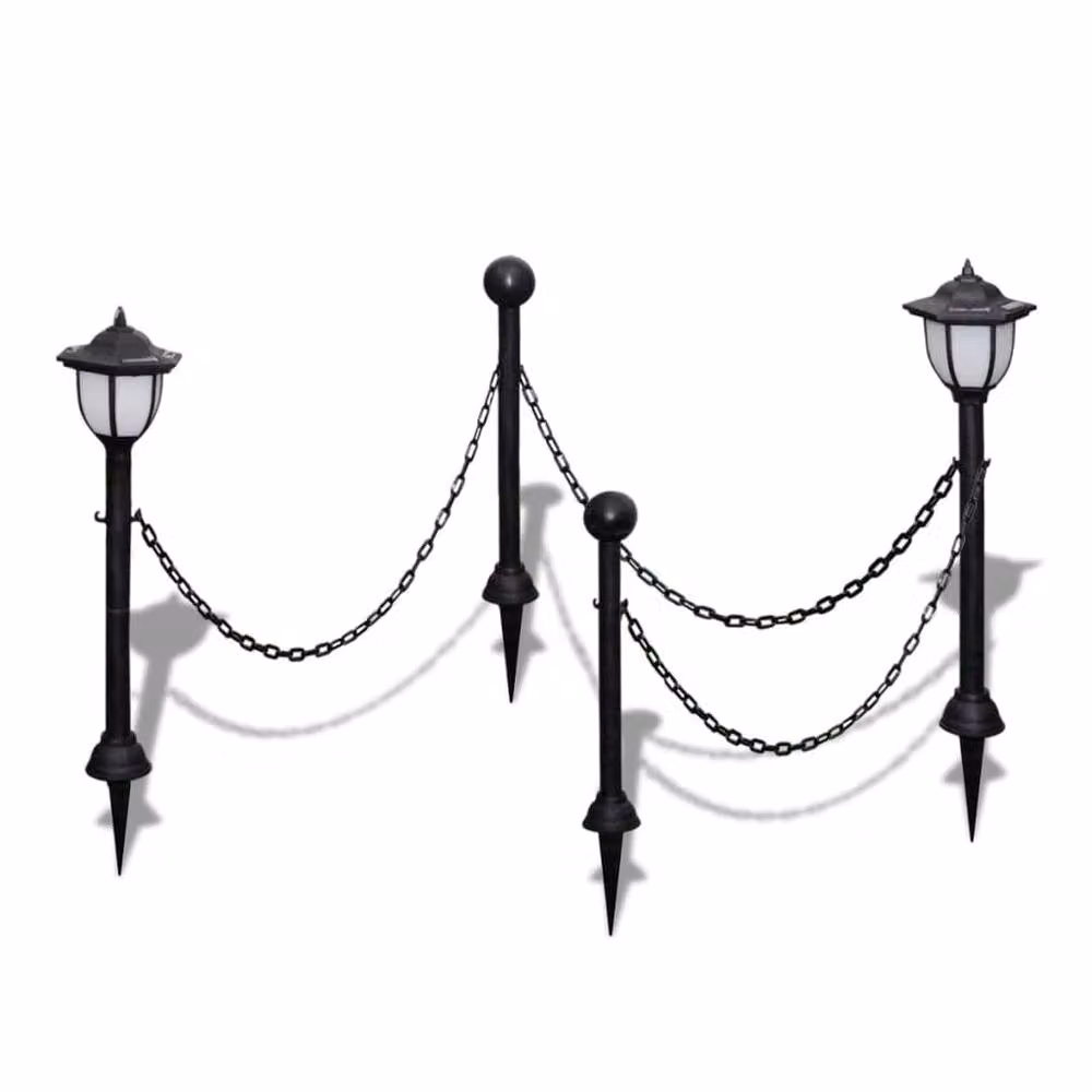 Berkfield Home Black Chain Fence with Two Solar LED Sphere Lamps and Two Poles – 2