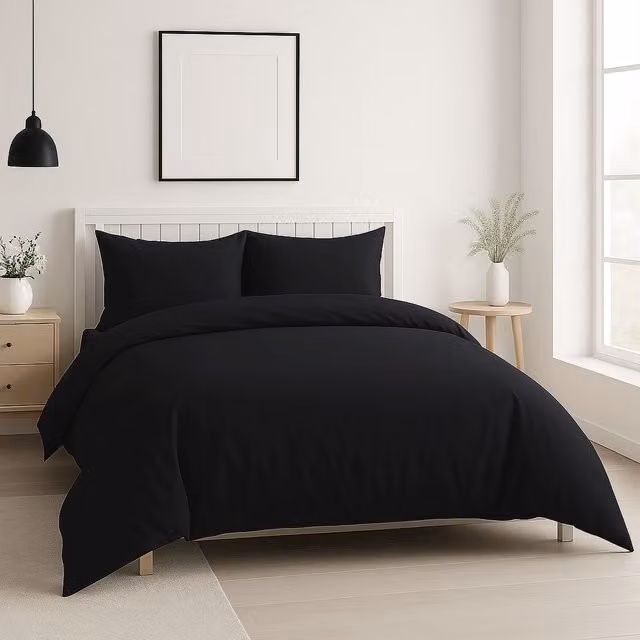 Home Sweet Home UK 200 Thread Count Cotton Percale Duvet Cover and Pillowcase Set, Black, W/D/H: 240 x 220 x 180 cm – 1